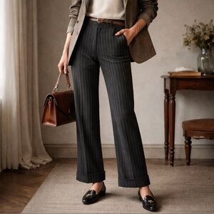 Vtg NWT Deadstock Polo Ralph Lauren Sz 10 Linen Blk Pinstripe Wide Leg Cuff Pnts